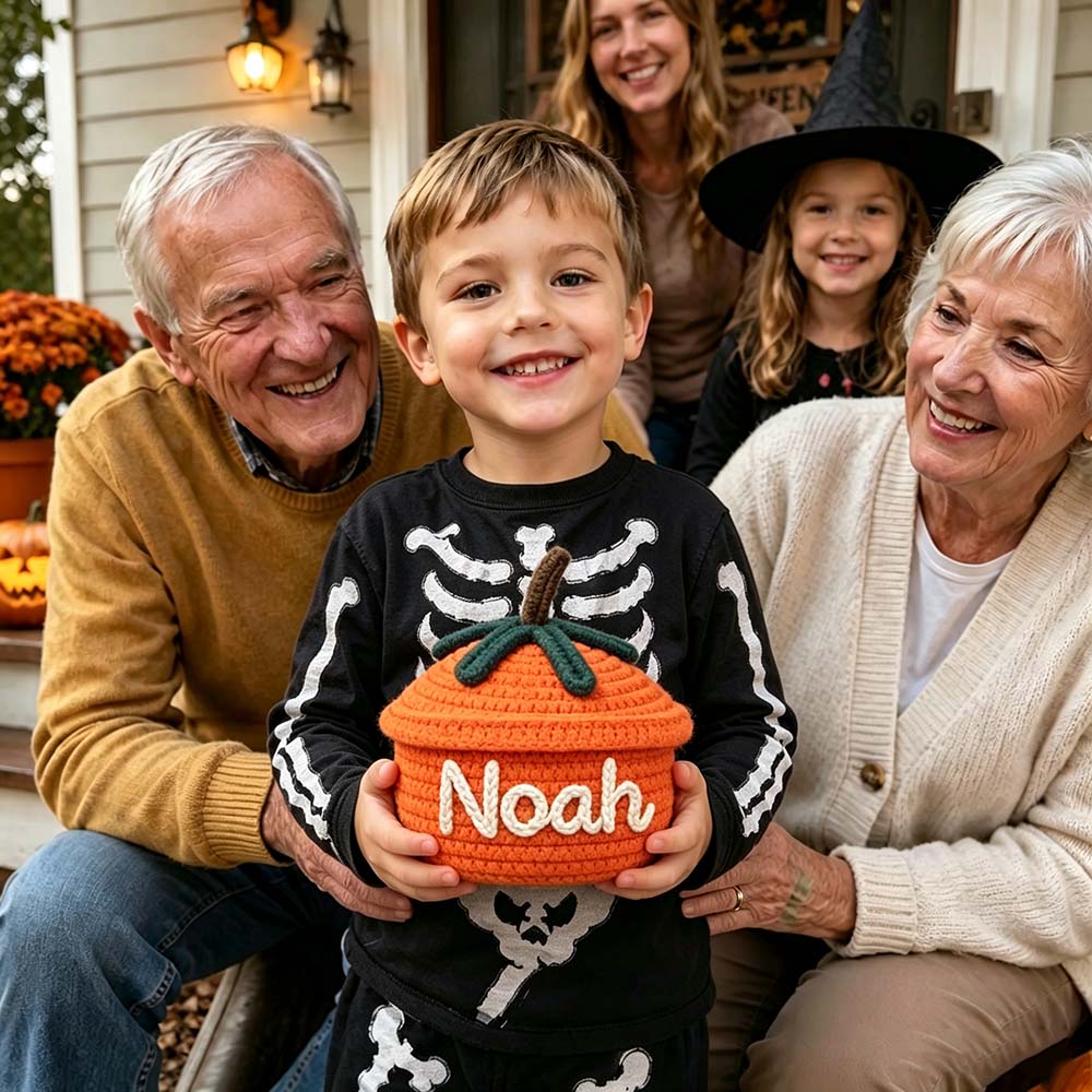Personalized Hand Embroidered Halloween Pumpkin Treat Bucket | CWHalloween106