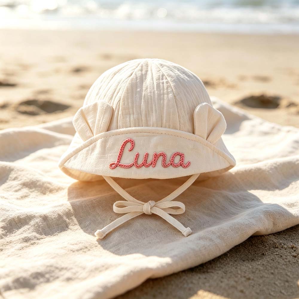 Personalized Hand Embroidered Baby Summer Hat With Ears | CWBeach266