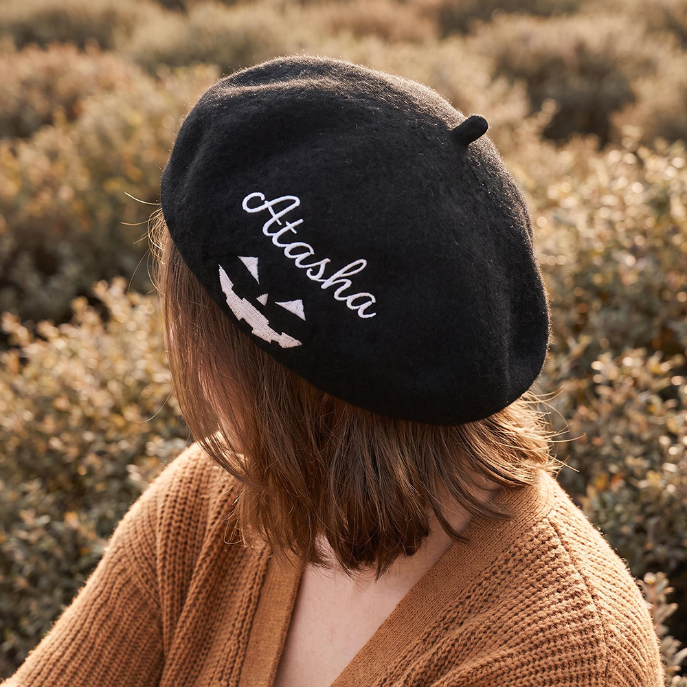 Personalized Embroidery Adjustable Halloween Pumpkin Beret | CWHalloween115