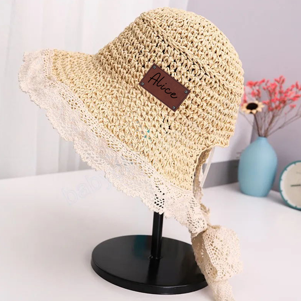 Personalized Summer Leather Patch Straw Hat for Comfort & Unique | CWBeach55