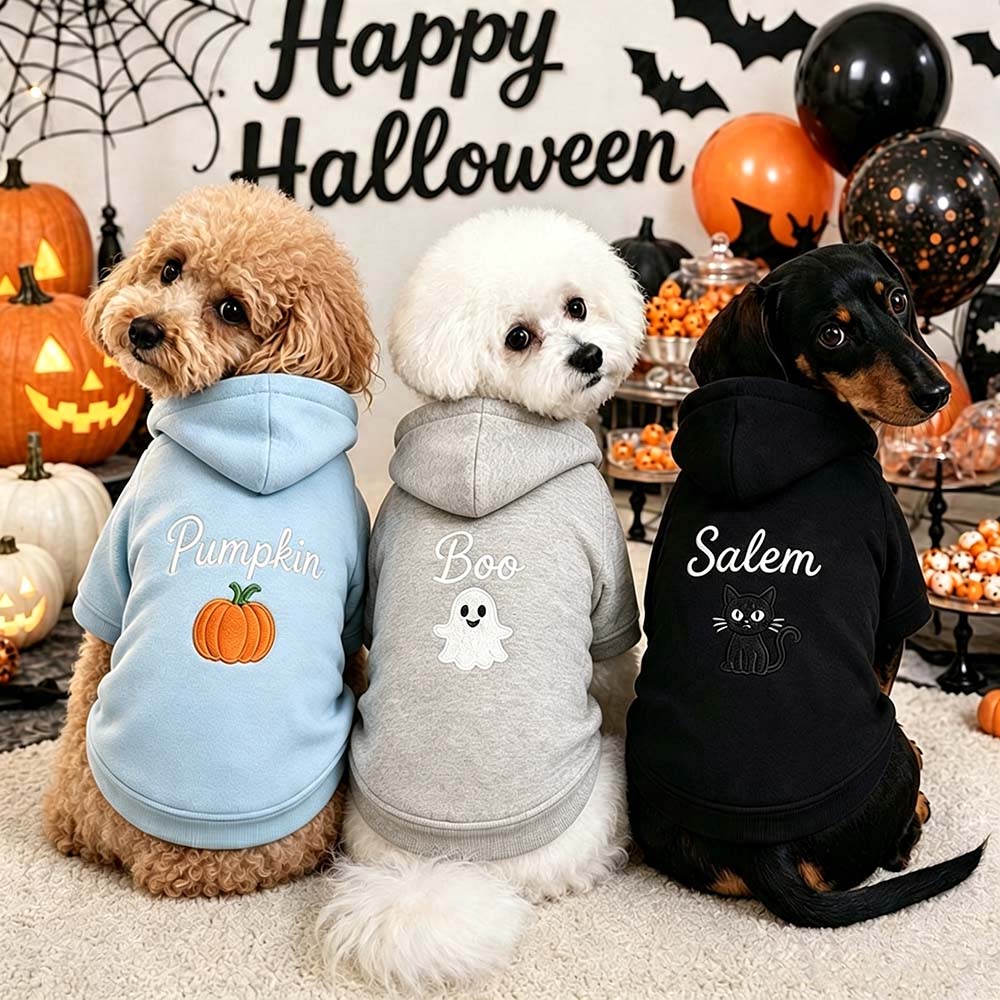 Personalized Embroidered Dog Hoodie with Halloween Icon | CWHalloween124
