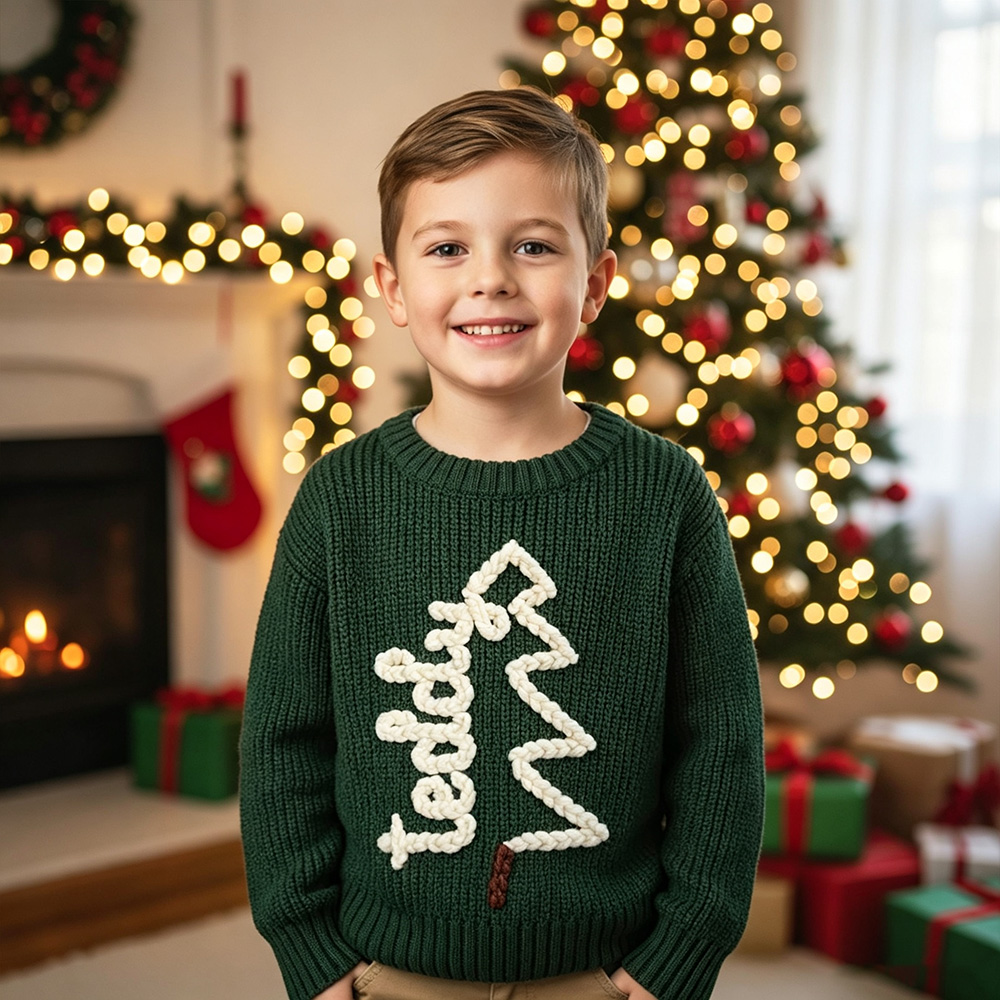 Personalized Hand Embroidered Christmas Tree With Name Sweater | MCGift370