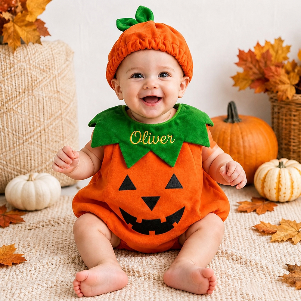 Personalized Embroidered Baby Pumpkin Halloween Costume Set | CWHalloween125