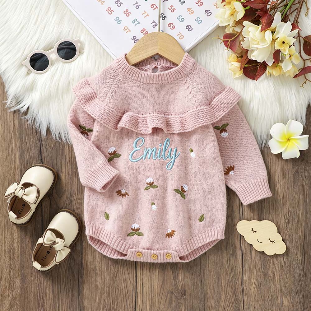 Personalized Embroidered Baby Knit Ruffle Romper | CWBaby519