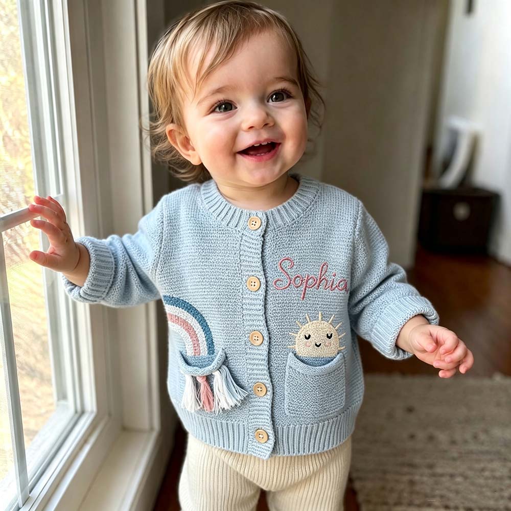 Personalized Embroidered Baby Sunshine Rainbow Cardigan | CWBaby522