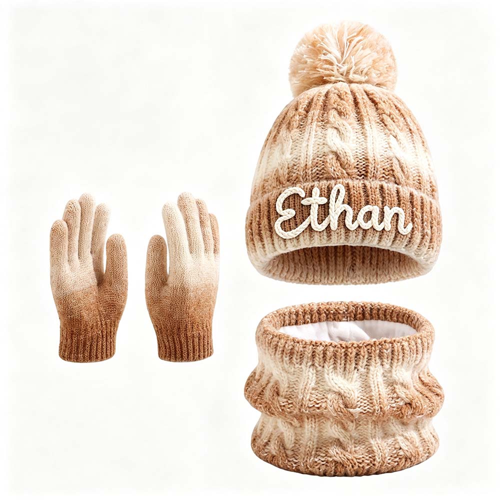 Personalized Hand Embroidered Gradient Knit Winter Outfit Set | HSKid86