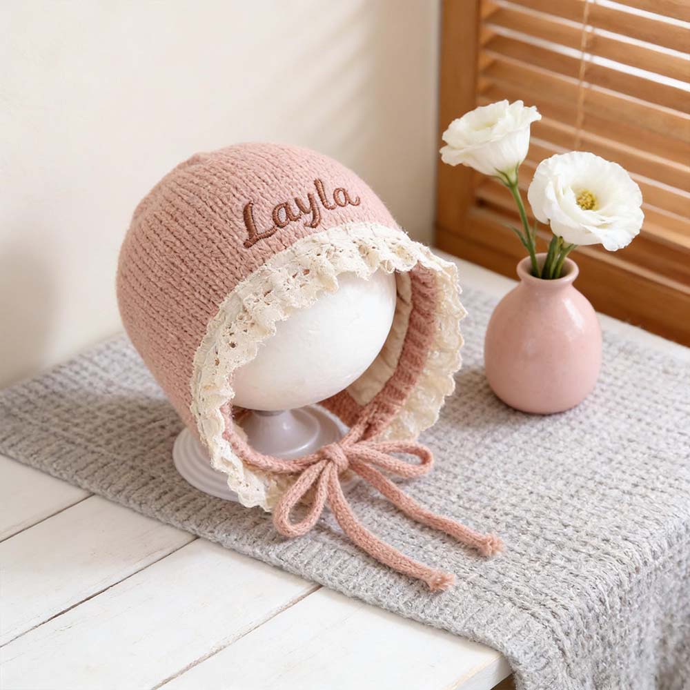 Personalized Embroidery Winter Hat Lace Bonnet | HSKid61