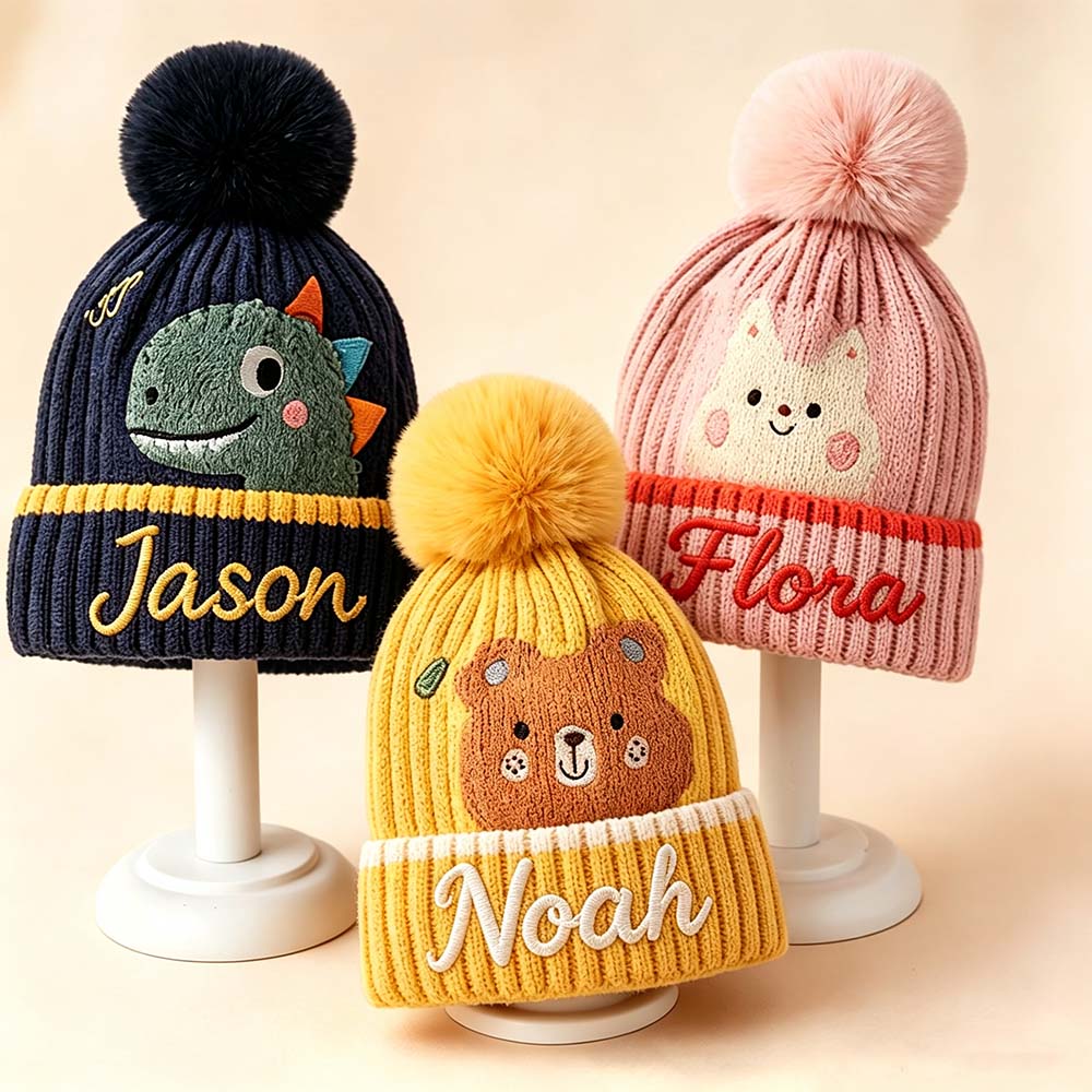Personalized Embroidery Dinosaur Pom Pom Hat for Comfort & Unique | HSKid20