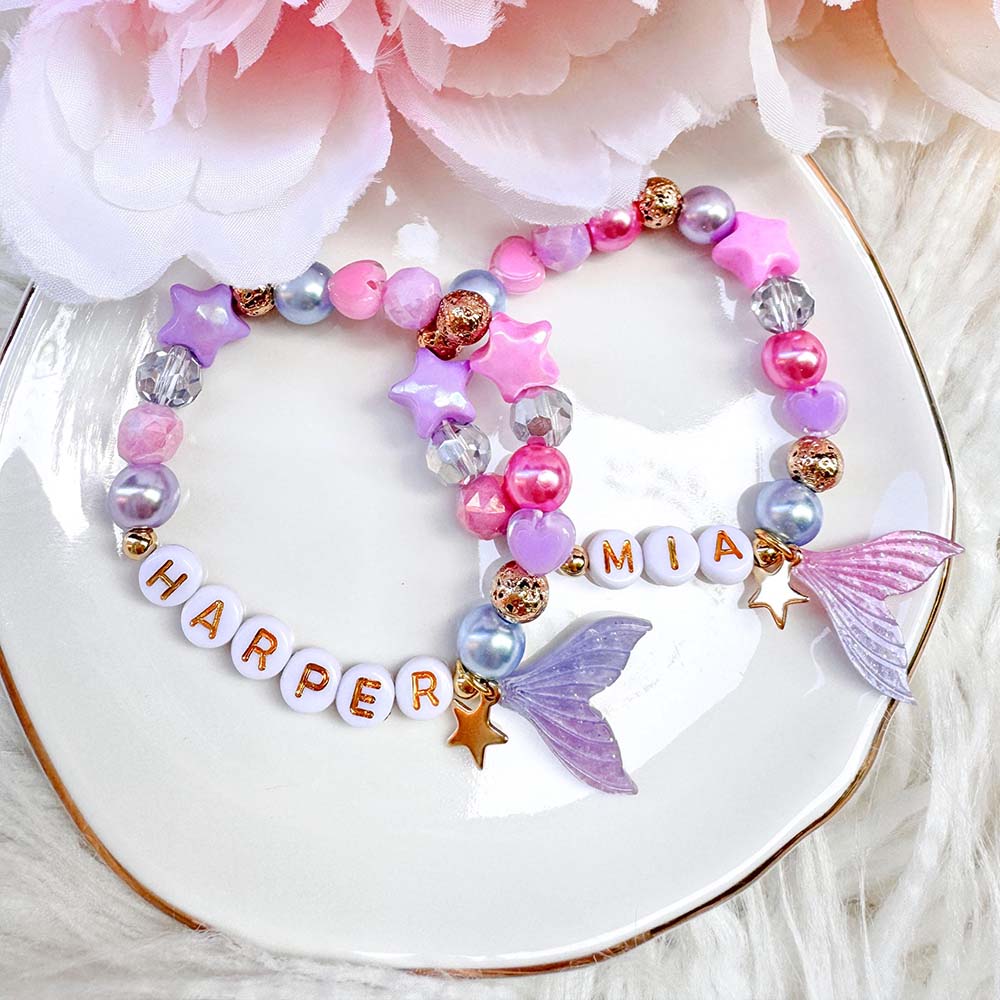 Personalized Mermaid Kids Name Charm Bracelet and Necklace Set | CWGift102