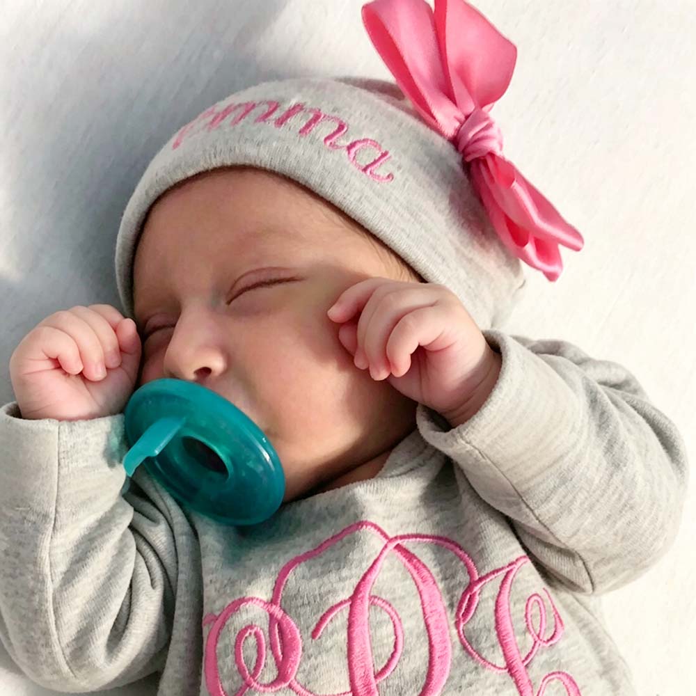 Personalized Embroidery Baby Monogram Romper and Hat Set | CWBaby525