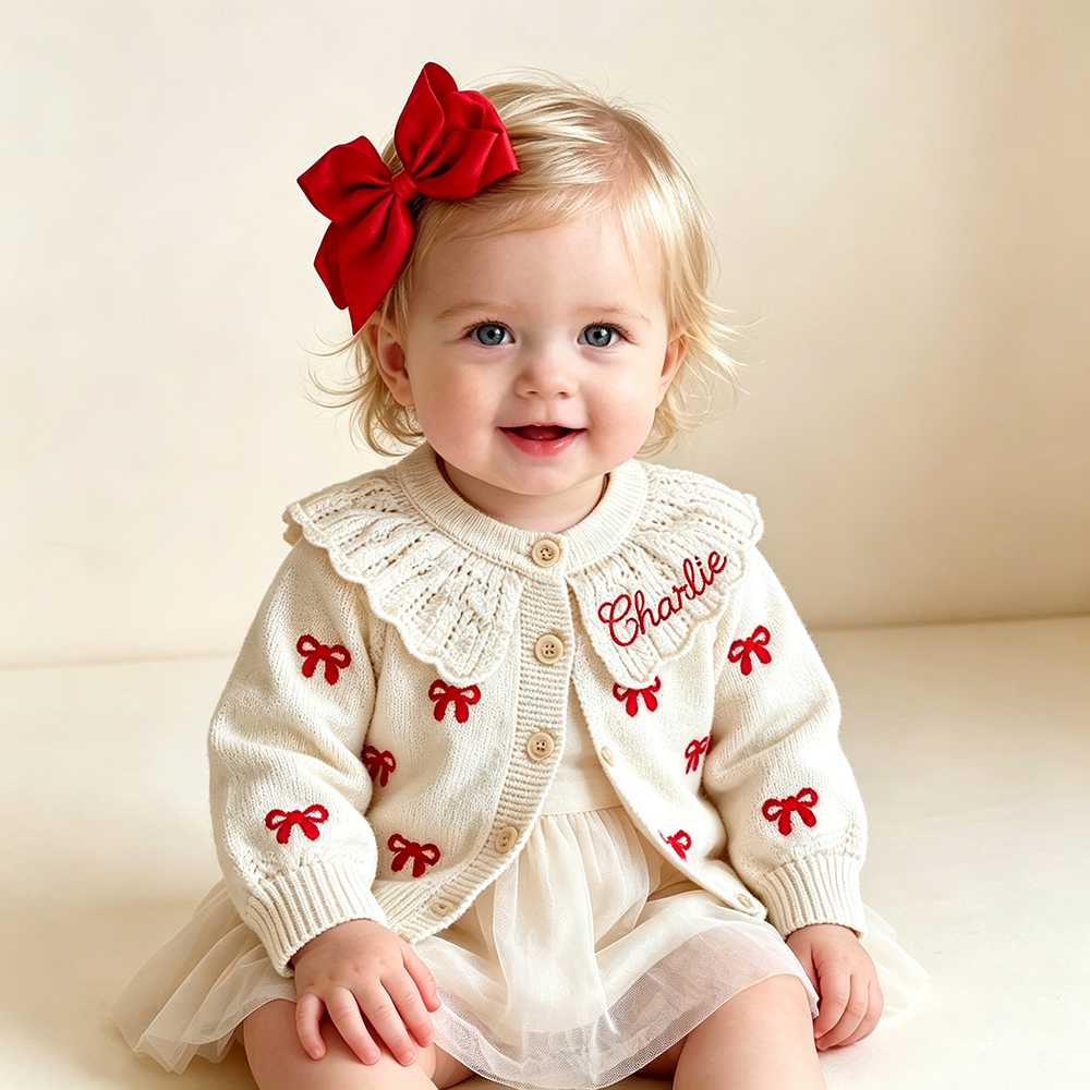 Personalized Embroidered Coquette Bow Cardigan Sweater | CWBaby285