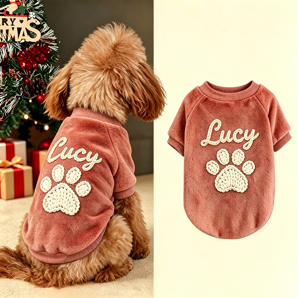Personalized Hand Embroidered Christmas Pet Fleece Thermal Outfit | BKPet579