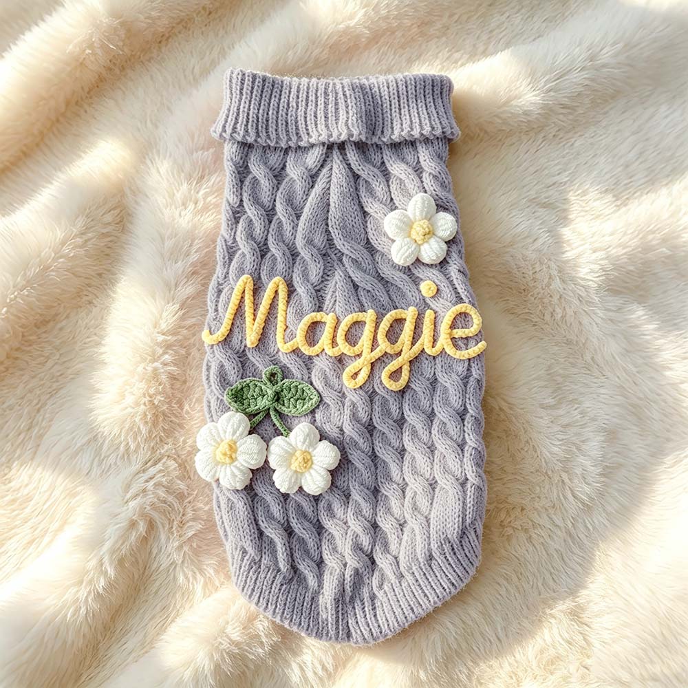 Personalized Hand Embroidered Pets Knit Turtleneck | BKPet580
