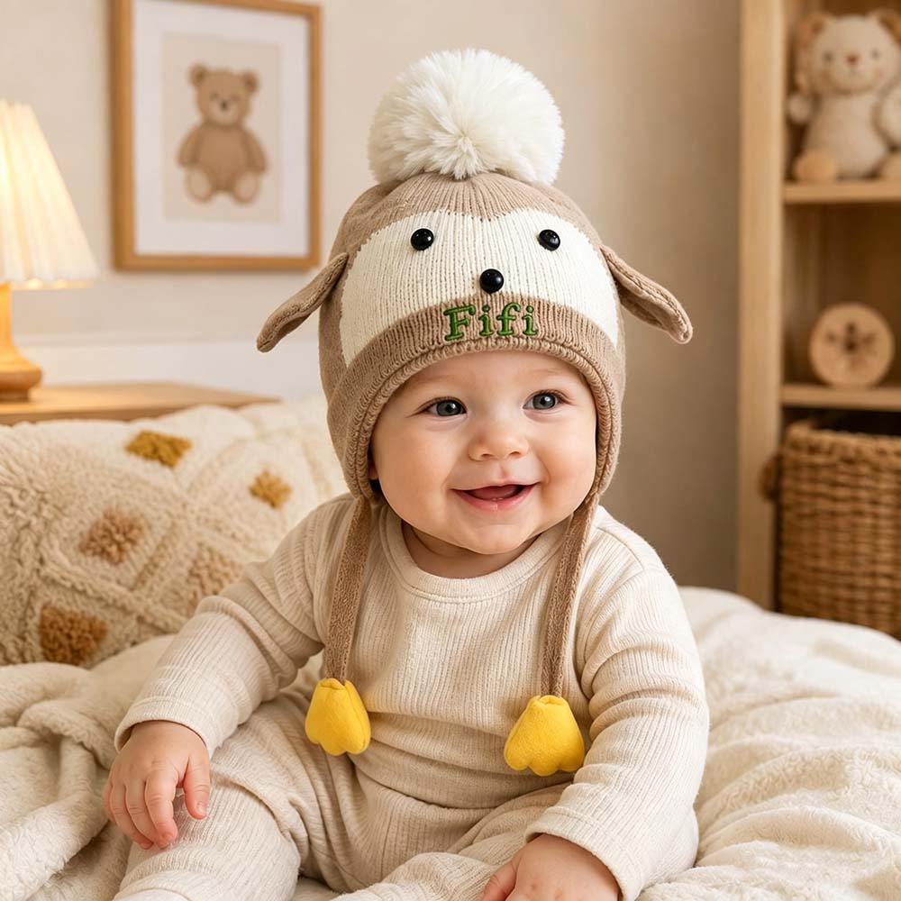 Personalized Embroidery Animal Ear Knit Beanie Hat | HSKid91