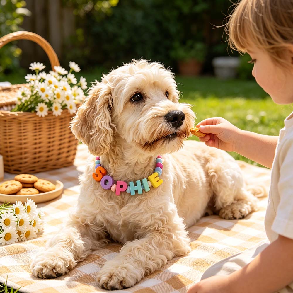 Personalized Colorful Letter Beaded Adjustable Puppy Name Necklace | BKPet581