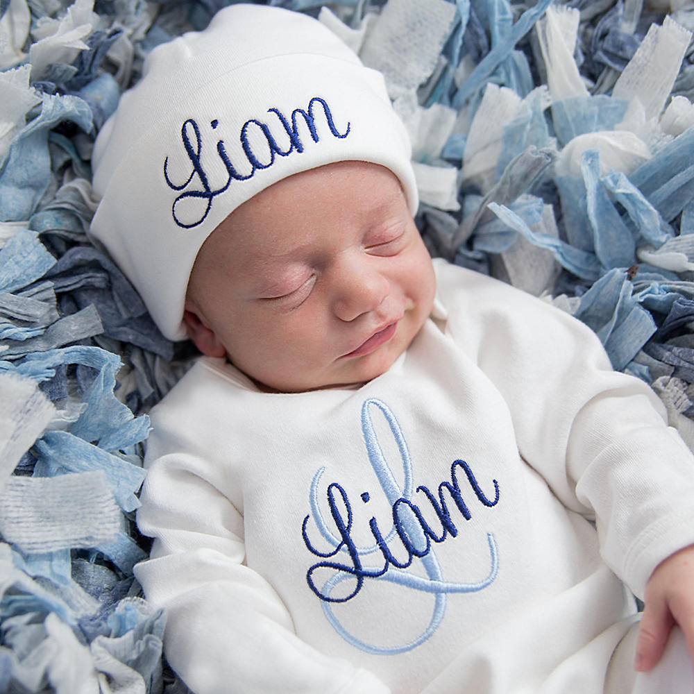 Personalized Embroidery Monograms Baby Coming Home Romper and Hat Set | CWBaby160