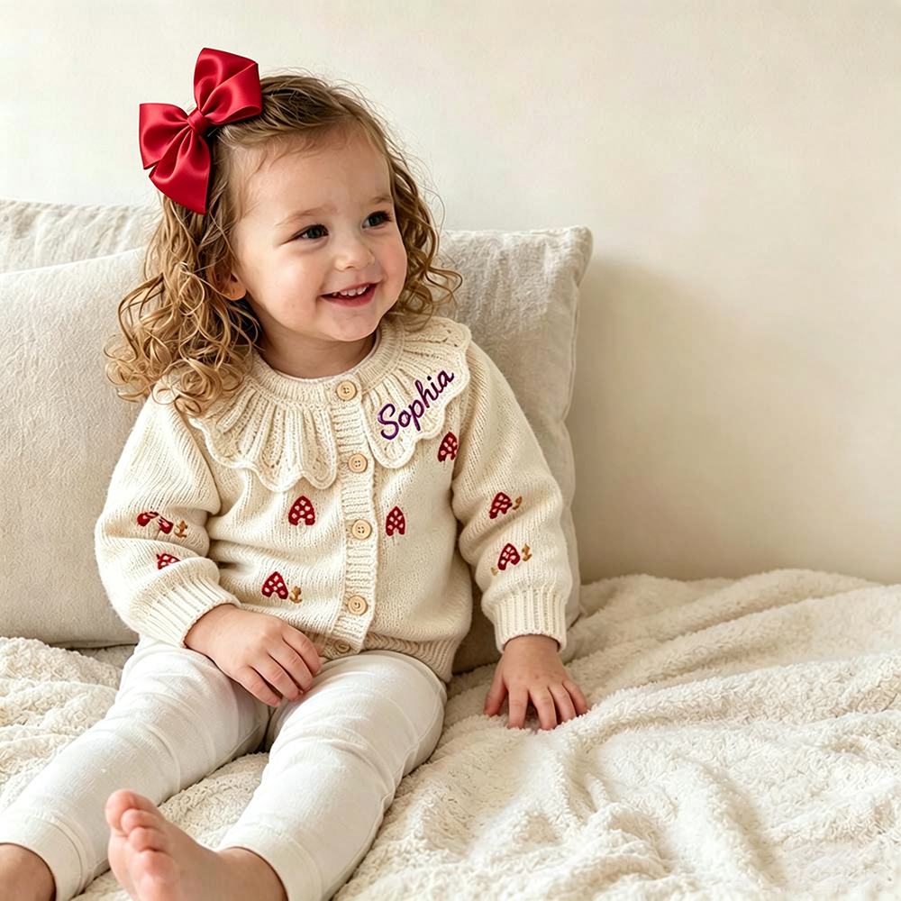 Personalized Embroidered Baby Mushroom Cardigan | CWBaby526