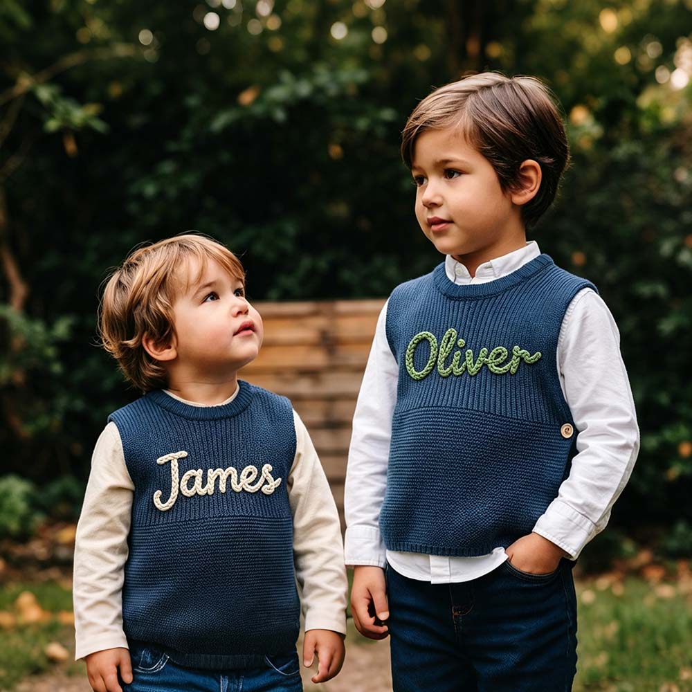 Personalized Hand Embroidered Kids Knit Crochet Vest | CWBaby529
