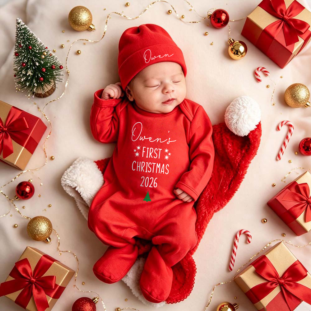 Personalized Baby First Christmas Romper & Hat Set | MCGift389