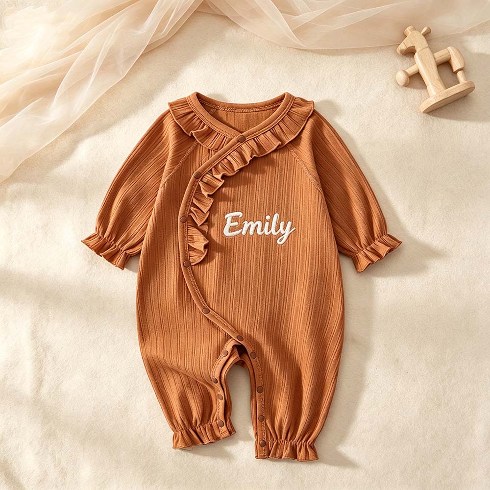 Personalized Embroidered Long Sleeve Buttons Ruffle Coming Home Outfit | CWBaby532