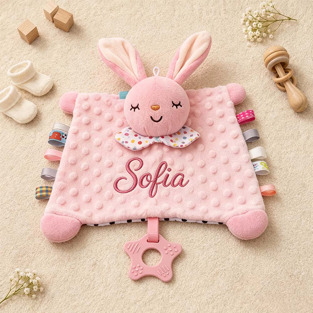 Personalized Embroidered Baby Minky Dot Animal Lovey Blanket | CWToy206