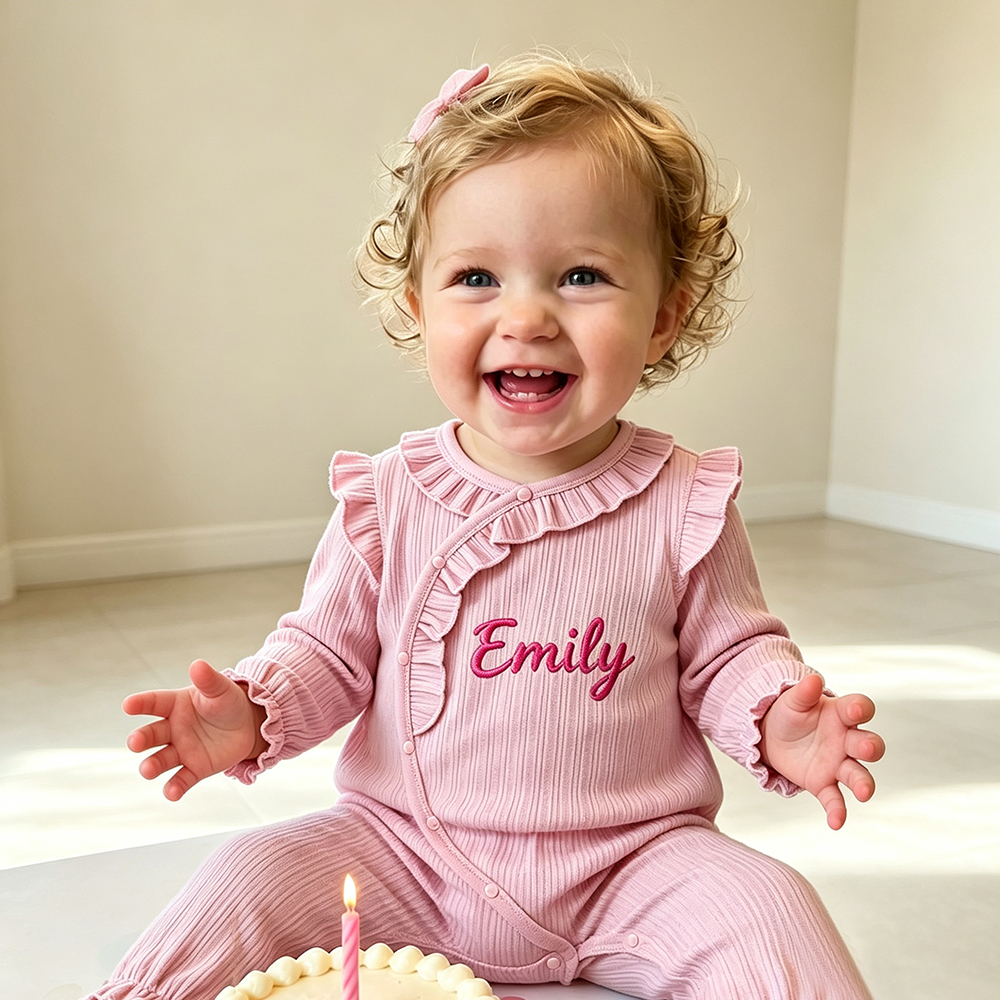 Personalized Embroidered Baby Girl Ruffle Coming Home Romper | CWBaby532