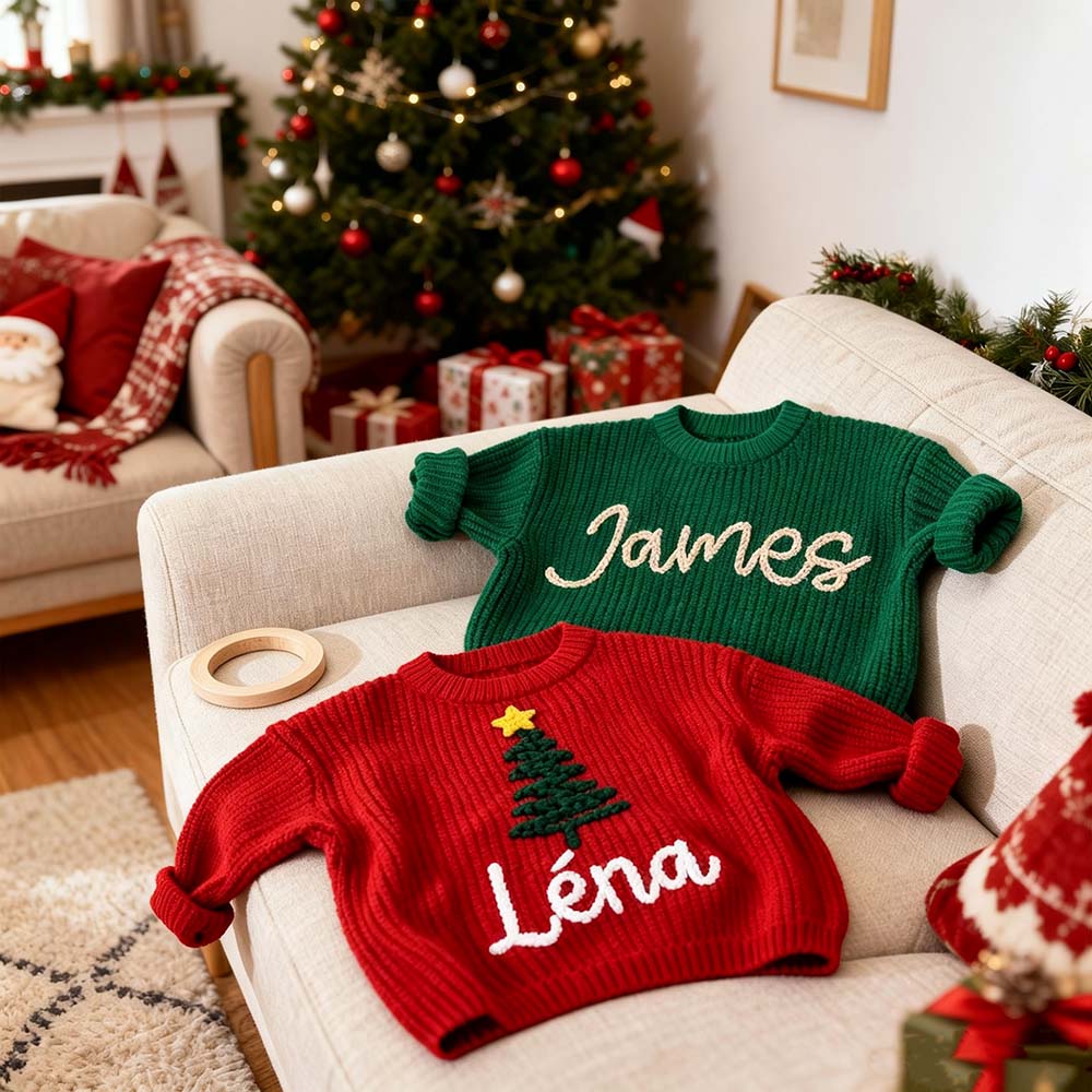 Personalized Hand Embroidered Christmas Knit Sweater | MCGift390