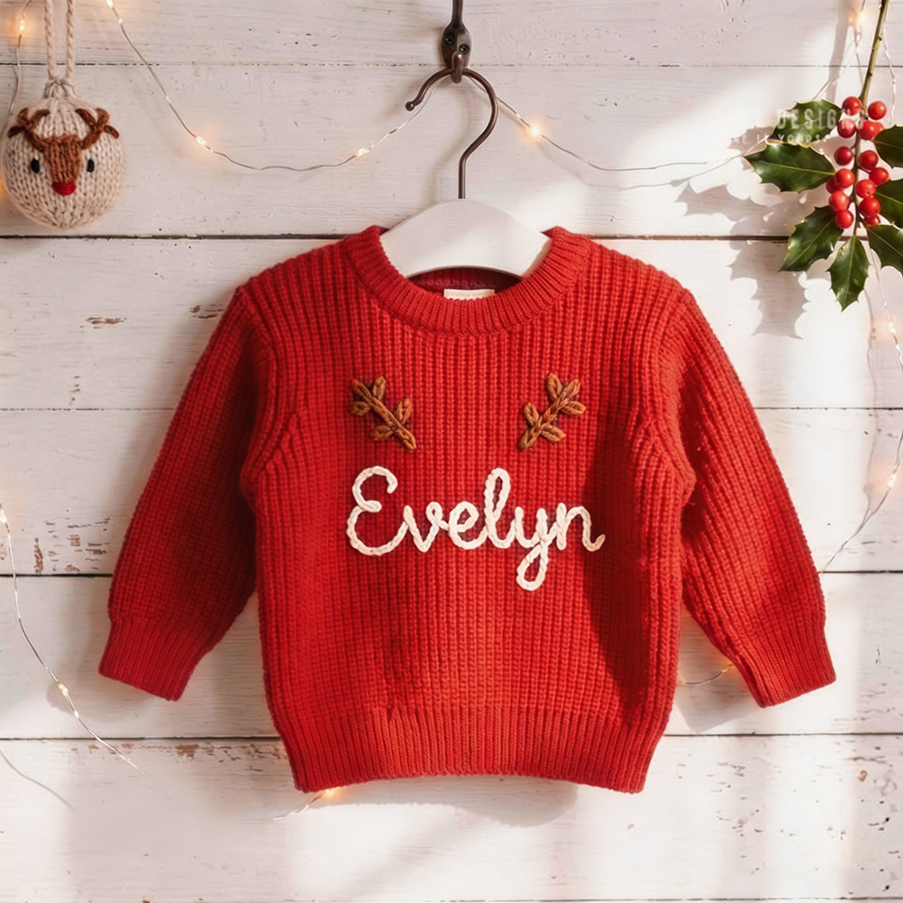Personalized Hand Embroidered Christmas Knit Sweater | MCGift390