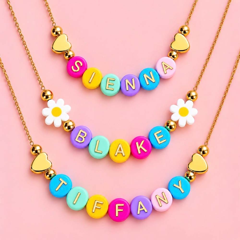 Personalized Multicolored Daisy Heart Bracelet & Necklace Set | CWGift107