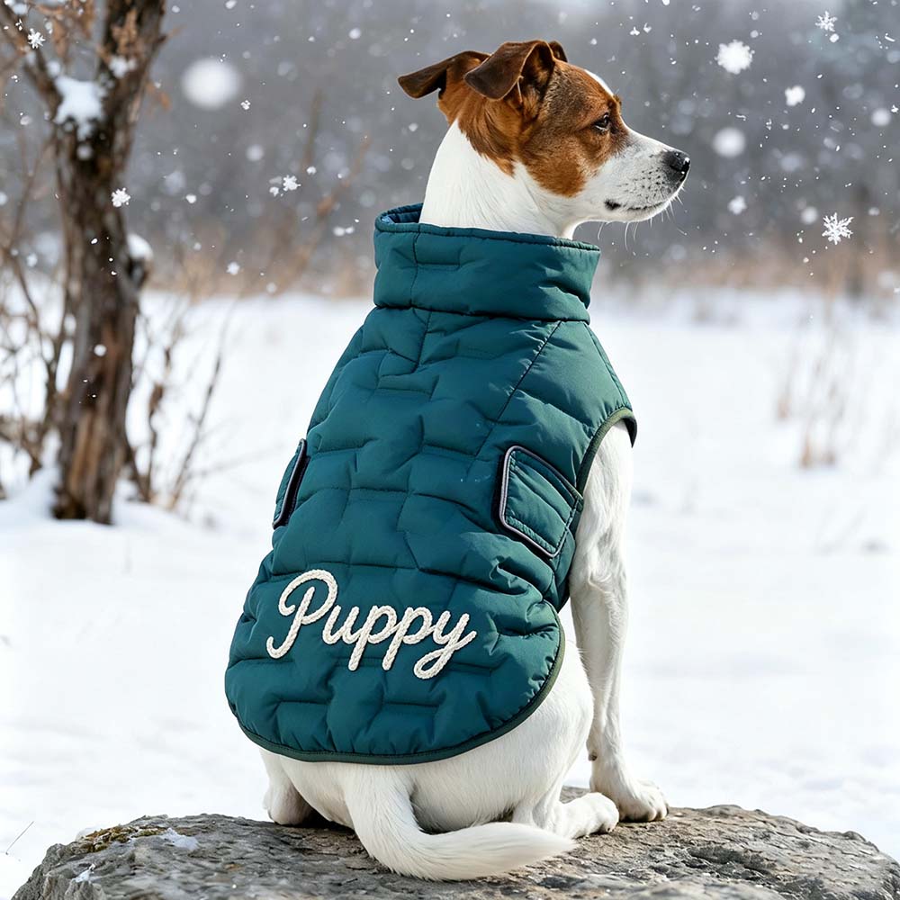 Personalized Hand Embroidered Dog Winter Warm Puffer Vest | BKPet589