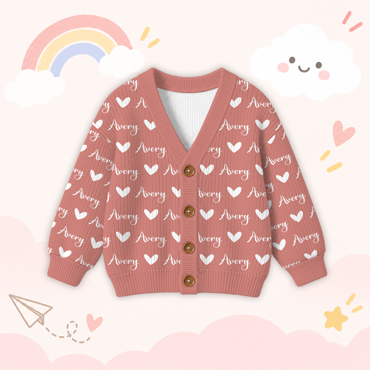 Personalized Lovely Kids Name & Icon Colorful Knit Sweater | CWSweater02