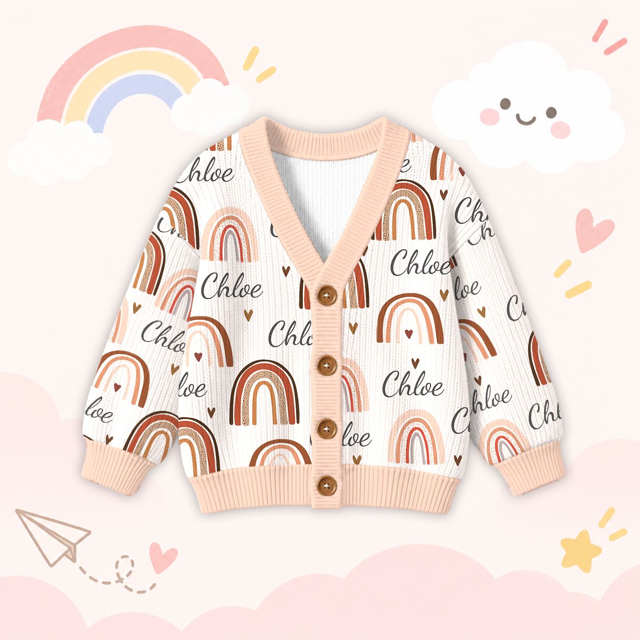 Personalized Lovely Kids Rainbow Knit Sweater | CWSweater03