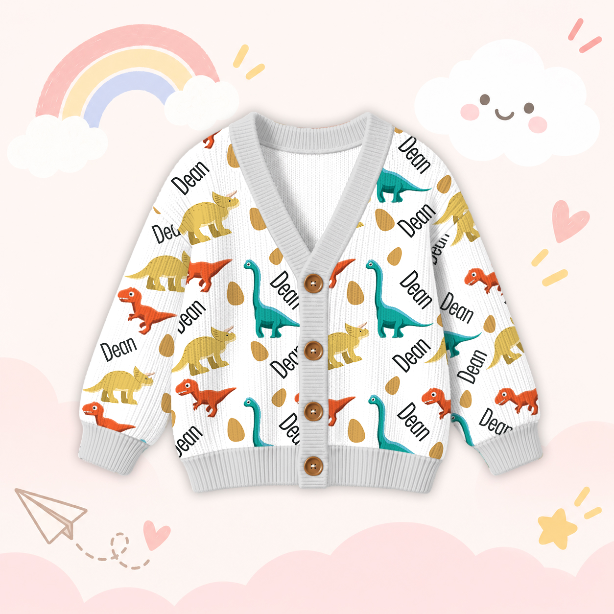 Personalized Lovely Kids Dinosaur Knit Sweater | CWSweater07