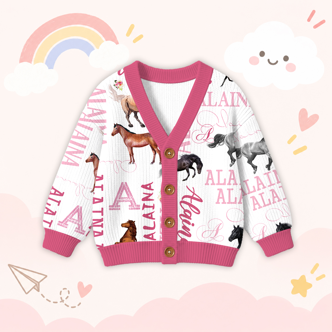 Personalized Lovely Kids Horse Knit Sweater | CWSweater08