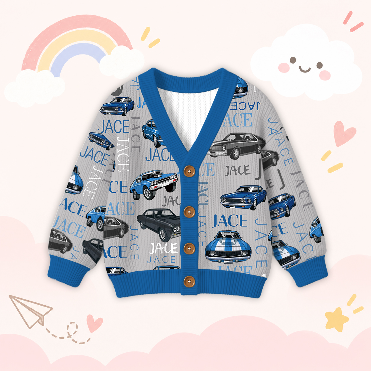 Personalized Lovely Kids Vintage Car Knit Sweater | CWSweater09