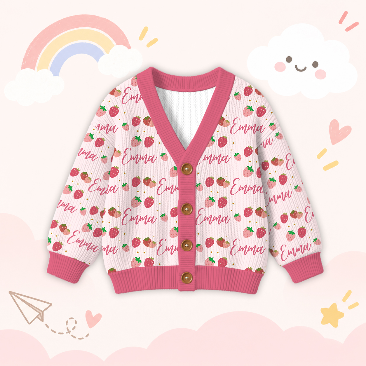 Personalized Lovely Kids Sweetheart Strawberry Knit Sweater | CWSweater10