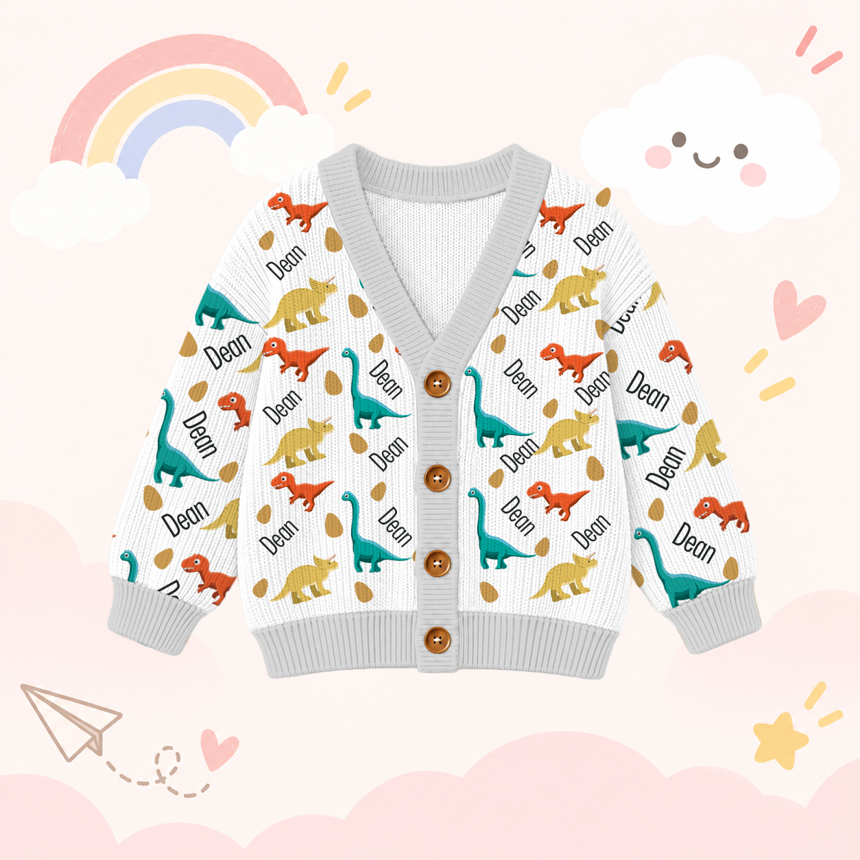 Personalized Lovely Kids Dinosaur Knit Sweater | CWSweater07