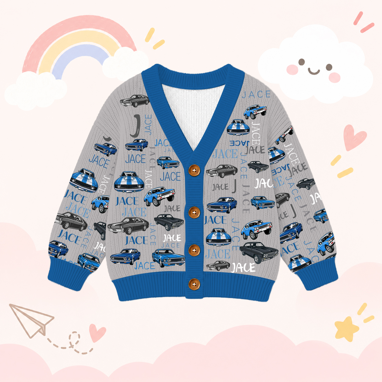 Personalized Lovely Kids Vintage Car Knit Sweater | CWSweater09