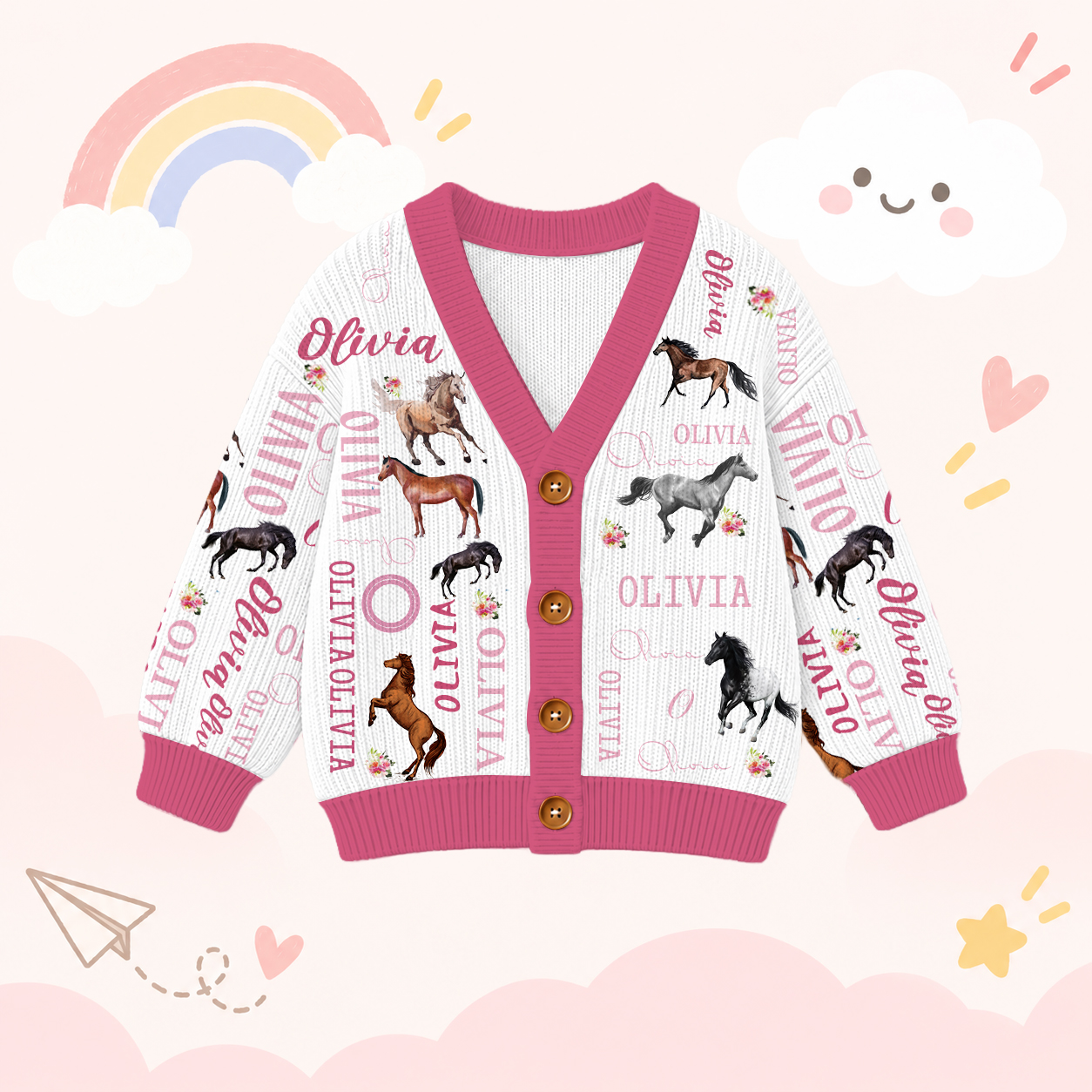 Personalized Lovely Kids Horse Knit Sweater | CWSweater08