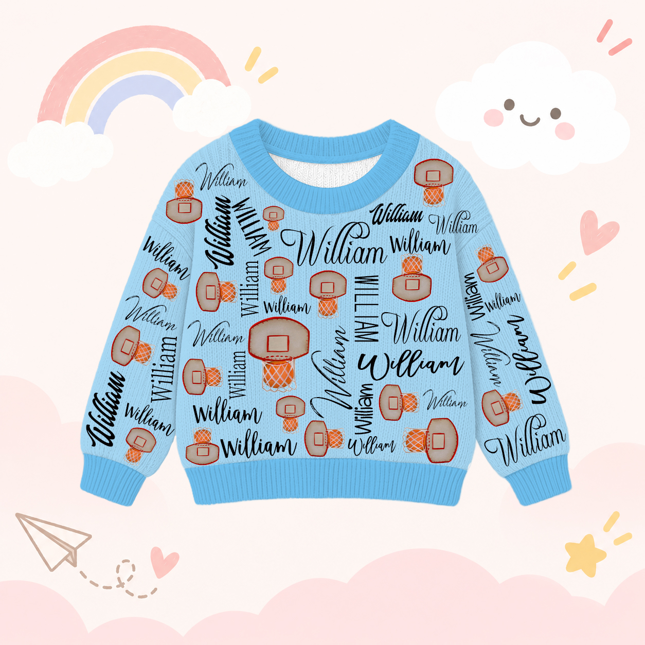 Personalized Lovely Kids Basketball Knit Sweater | CWSweater13