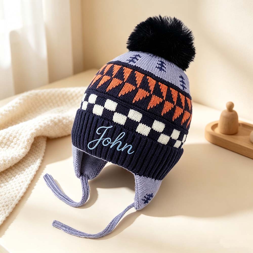 Personalized Embroidered Beanie Pom Pom Hat For Kids | HSKid98