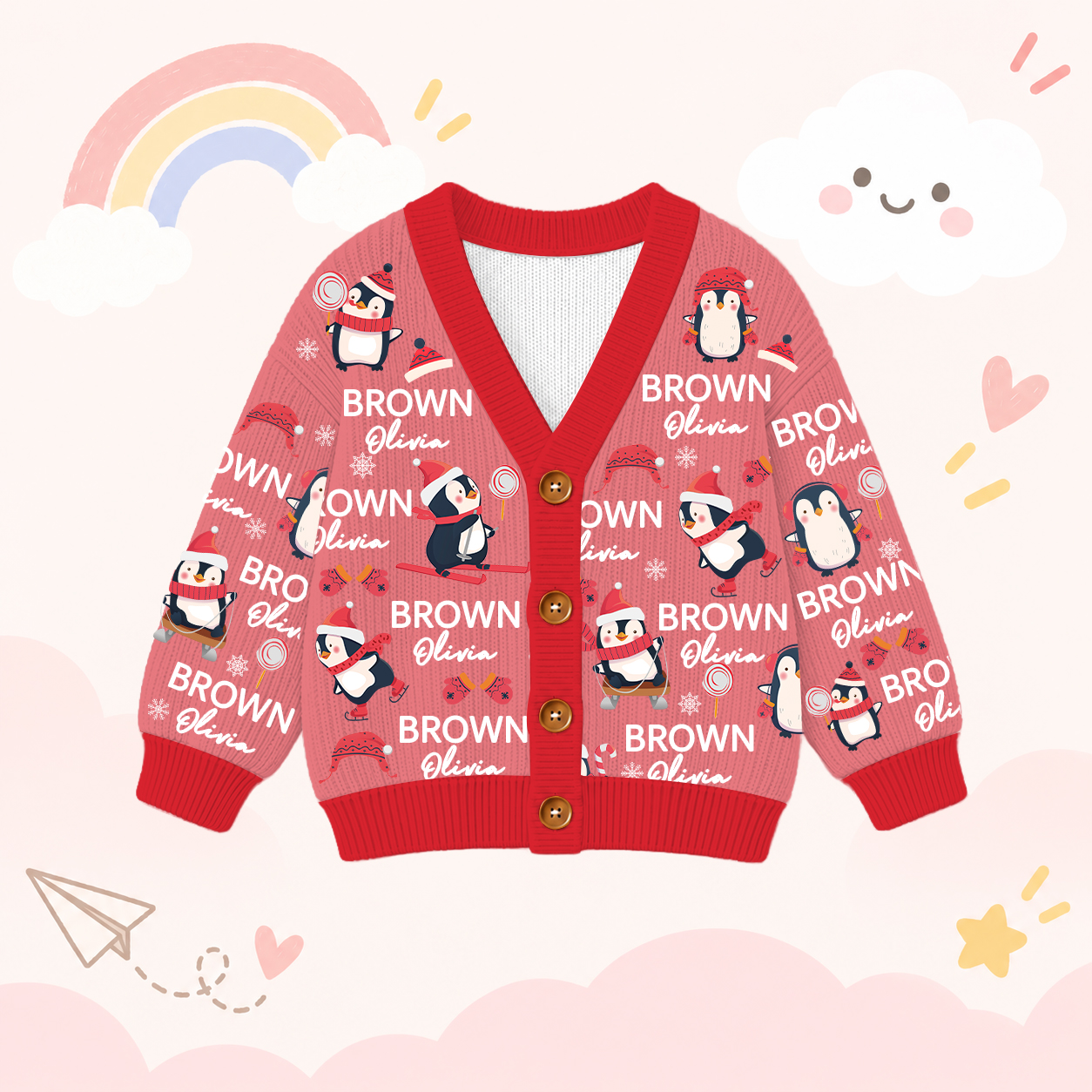 Personalized Lovely Kids Christmas Penguin Knit Sweater | CWSweater14