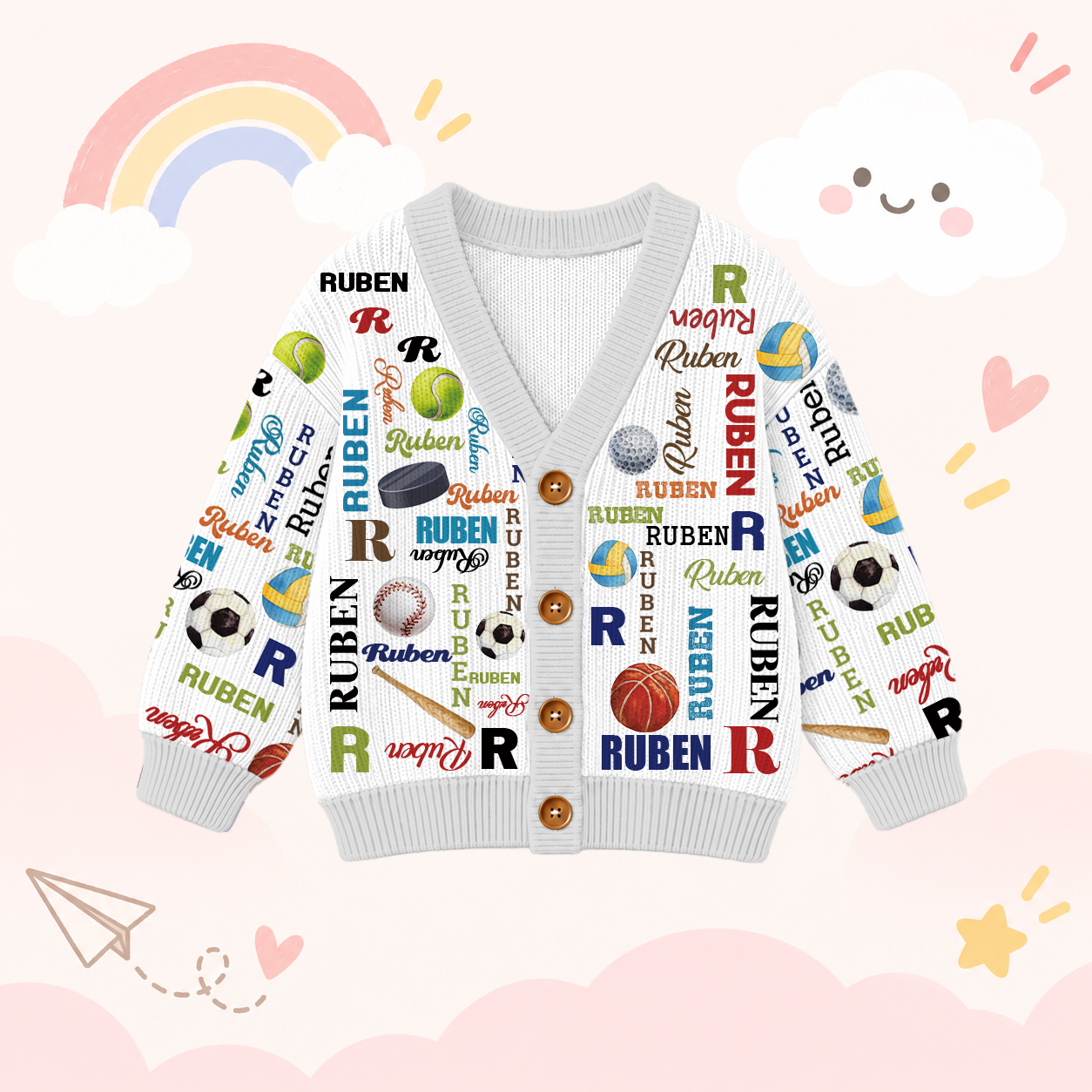 Personalized Lovely Kids Ball Sports Knit Sweater | CWSweater11
