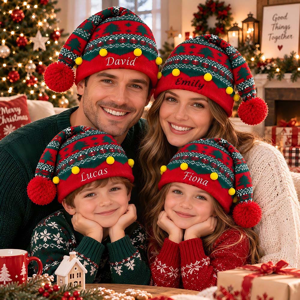 Personalized Embroidery Christmas Knit Beanie For Kid & Adult | MCGift411