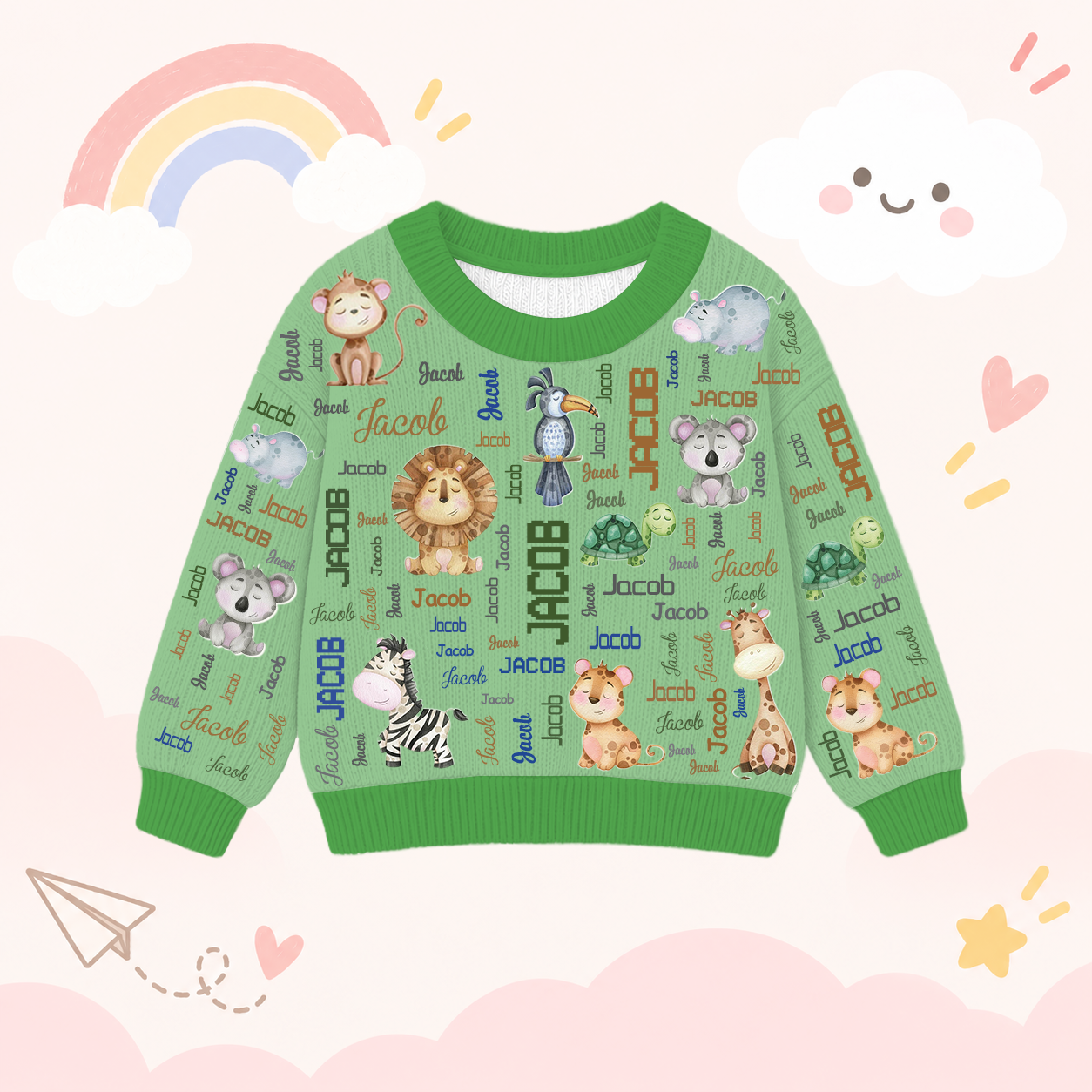 Personalized Lovely Kids Adorable Animals Knit Sweater | CWSweater17