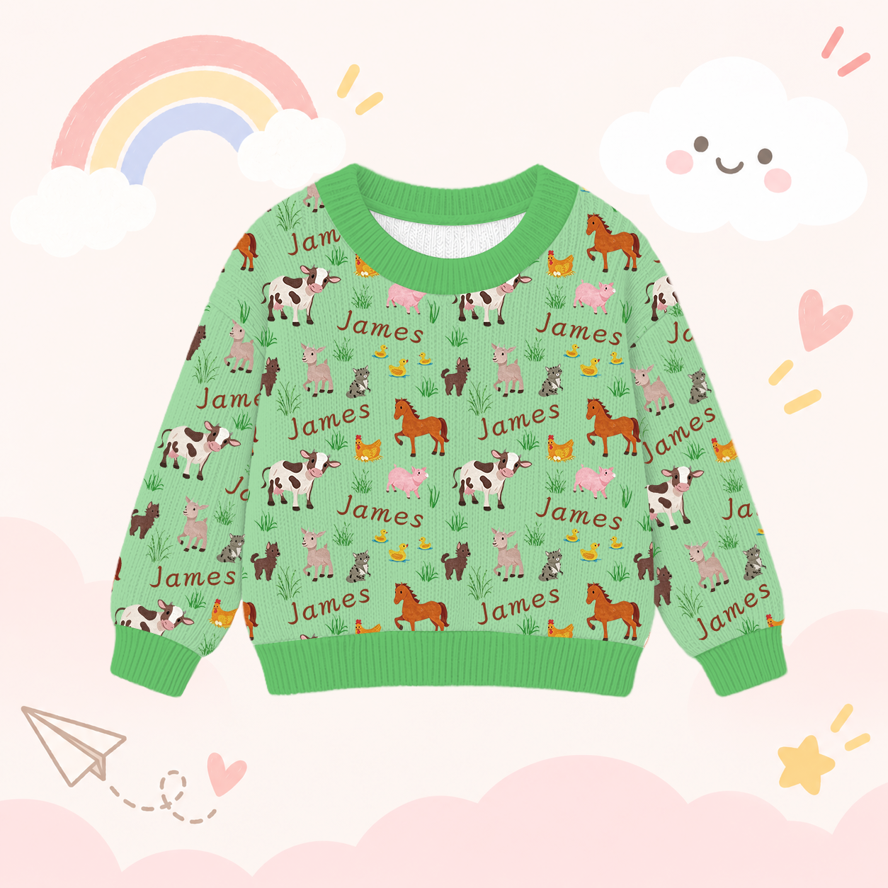 Personalized Lovely Kids Adorable Animals Knit Sweater | CWSweater18