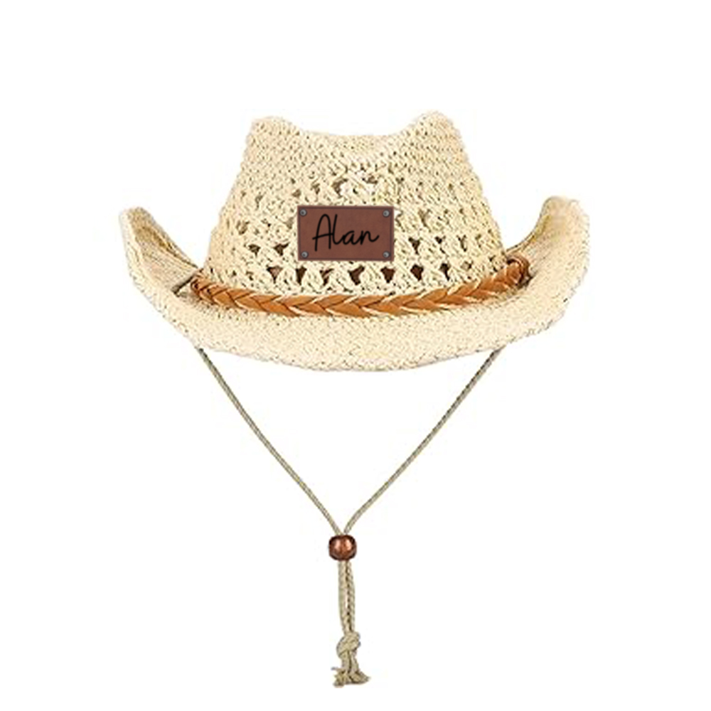 Personalized Summer Leather Patch Straw Hat for Comfort & Unique | CWBeach75