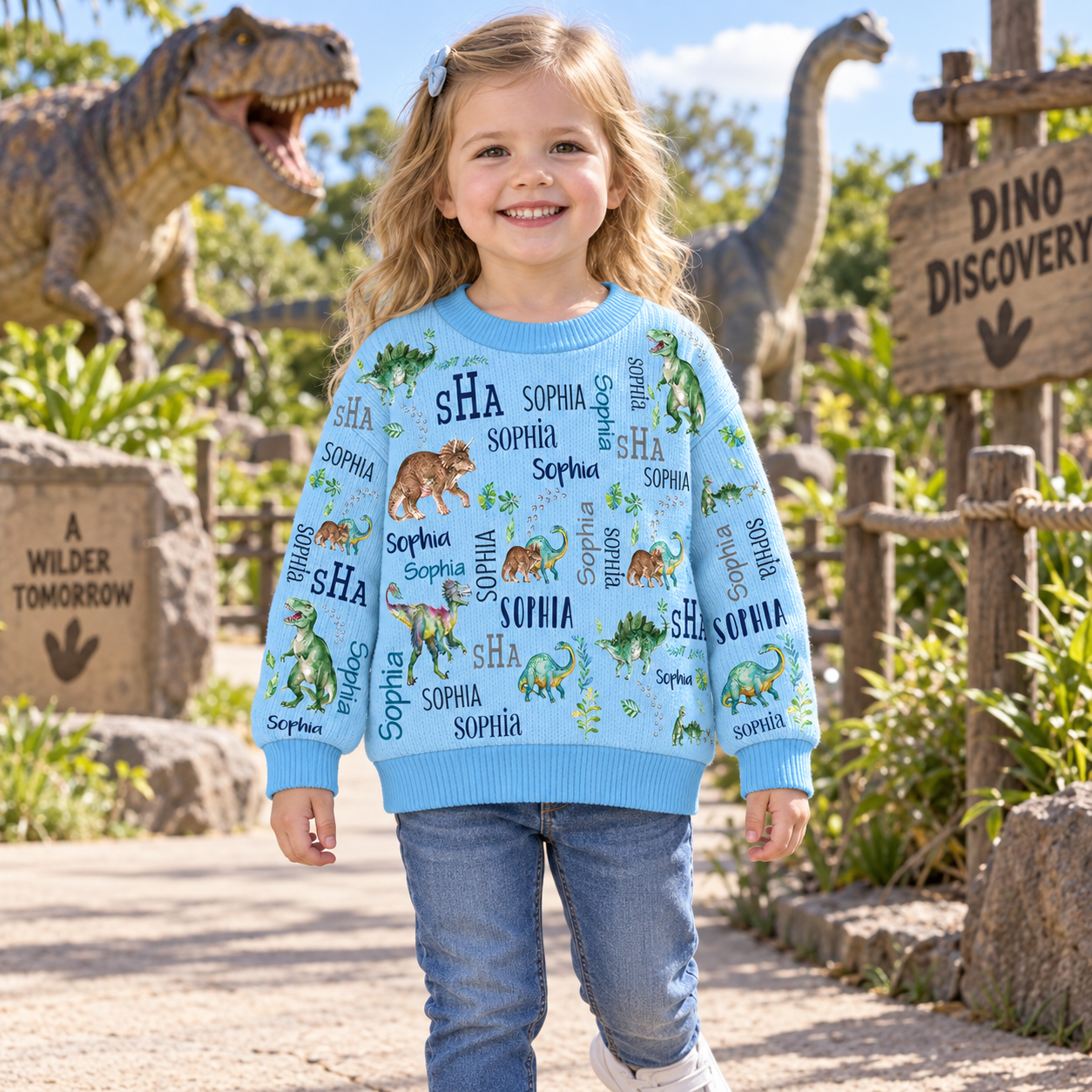 Personalized Lovely Kids Dinosaur Knit Sweater | CWSweater22