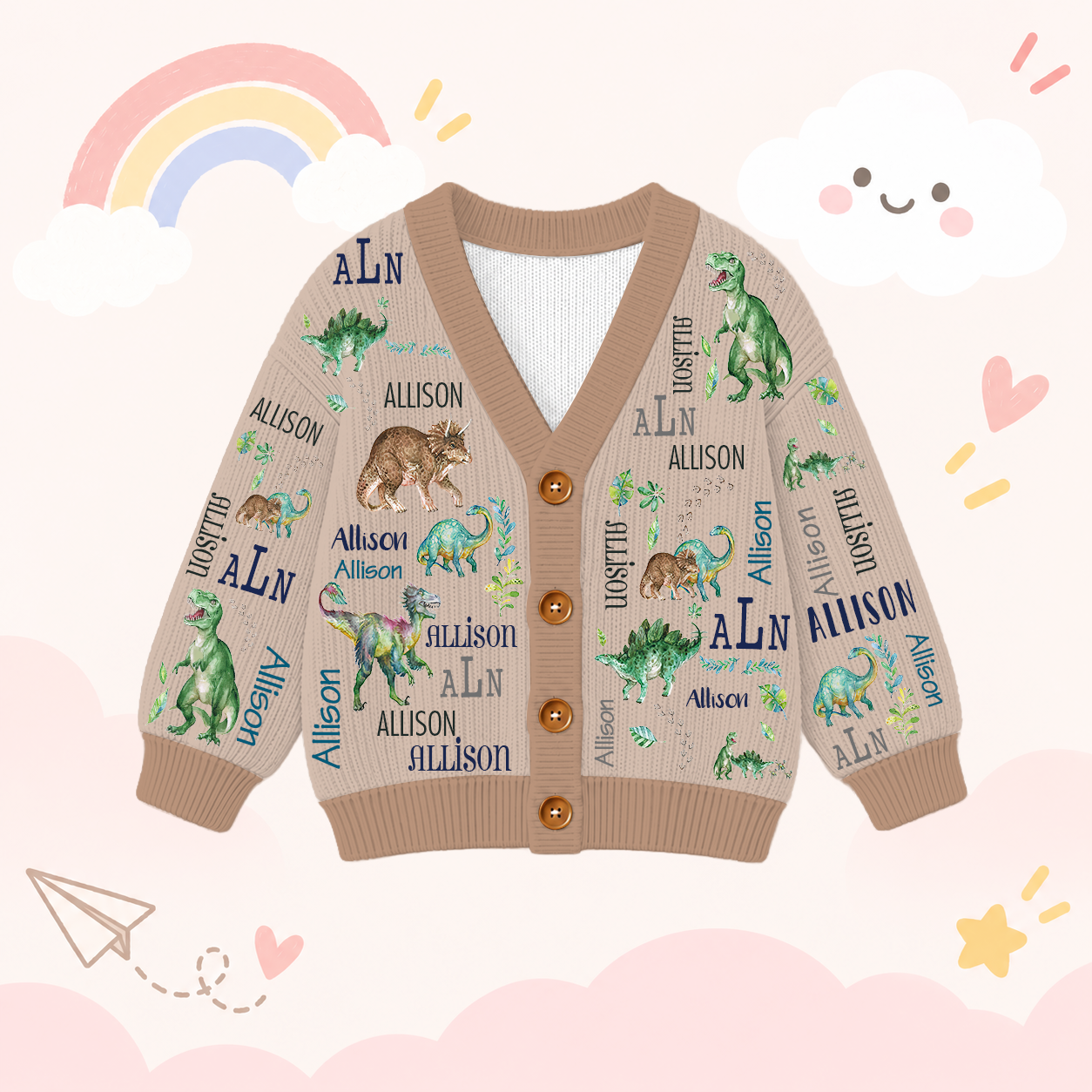 Personalized Lovely Kids Dinosaur Knit Sweater | CWSweater22