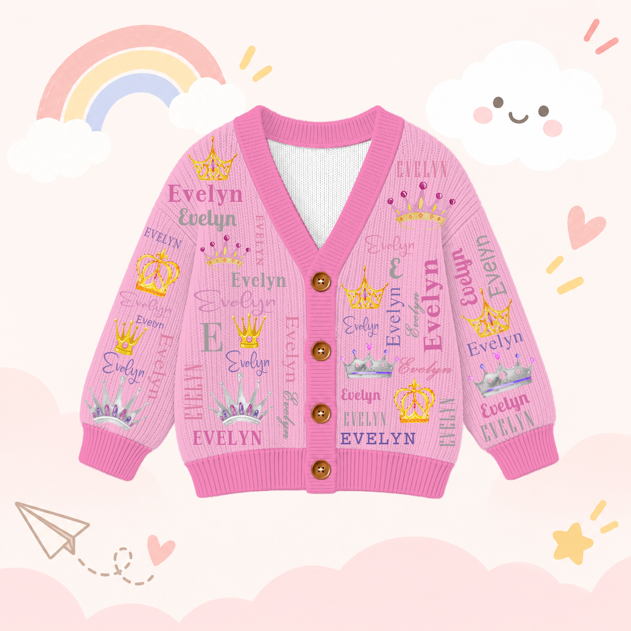 Personalized Lovely Kids Diamond Crown Knit Sweater | CWSweater23